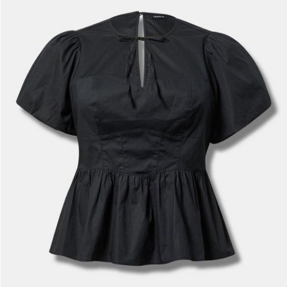 Torrid Black Keyhole Puff Sleeve Blouse